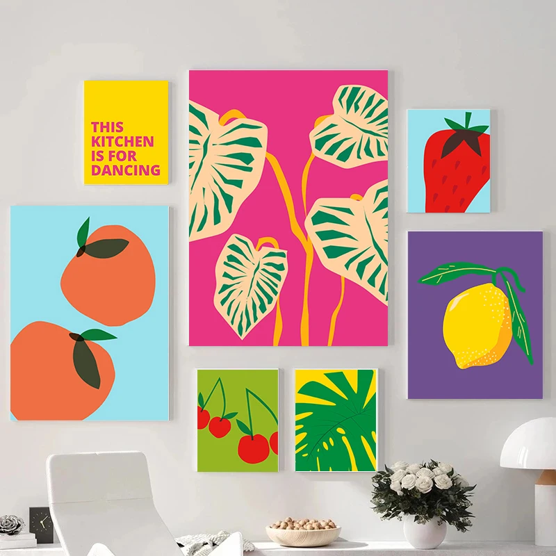 Resin Art Kitchen - Poster minimalisti con diamanti, frutta colorata