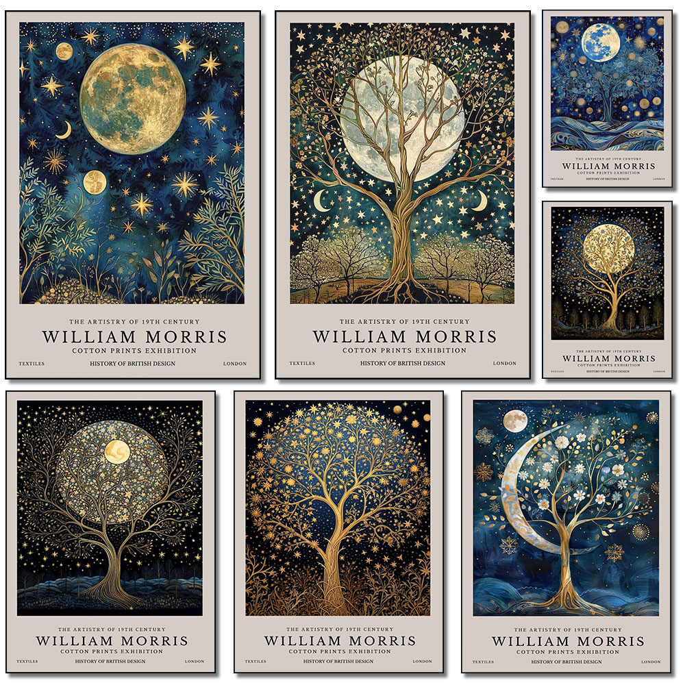 Resin Art Studio - Poster retrò William Morris con luna