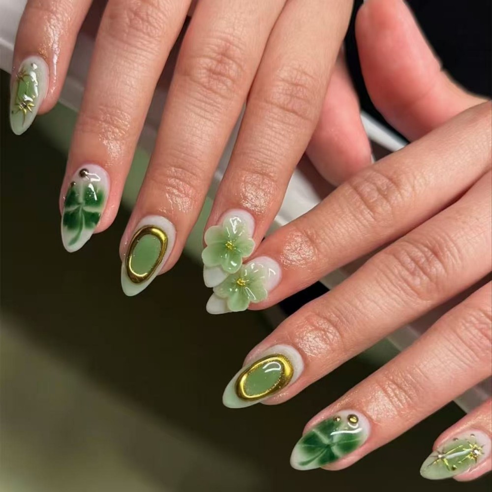 Resin Art Flowers - 24 Pezzi di Unghie Finte di