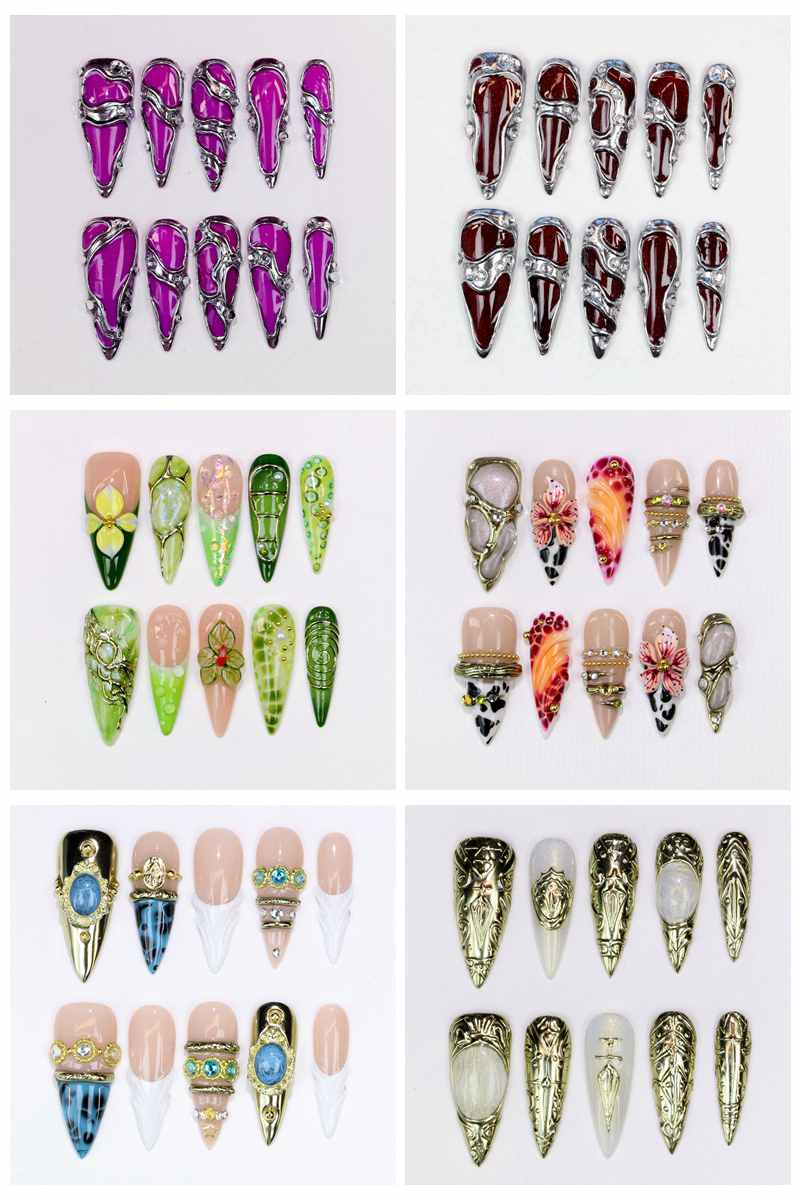 Resin Art Flowers - 10 Pezzi Unghie Finte Lunghe a
