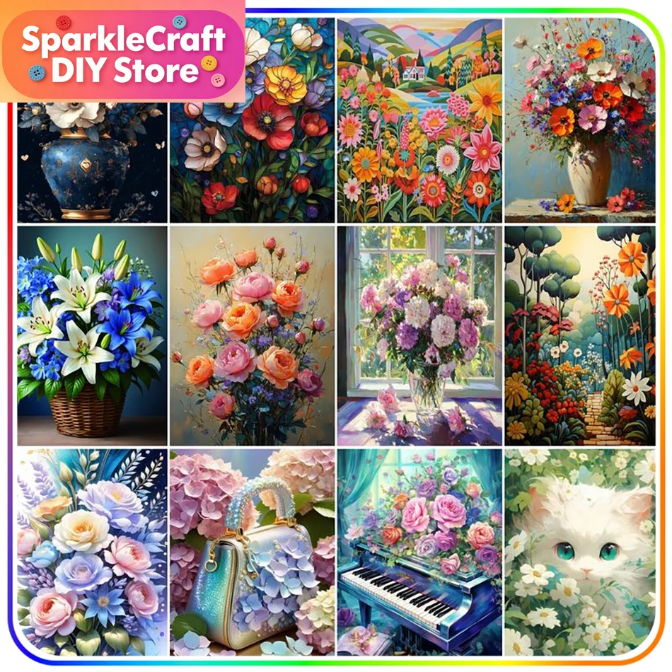 Resin Art Flowers - Kit per pittura diamante senza cornice,